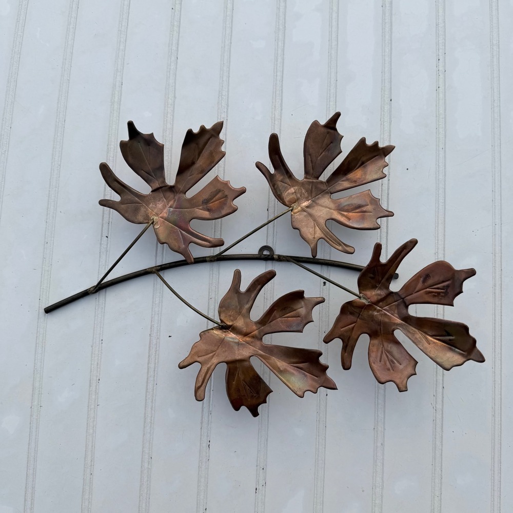 Vintage Copper Leaf Wall Art Metal Branch Sculpture Maple Leaves Home Decor